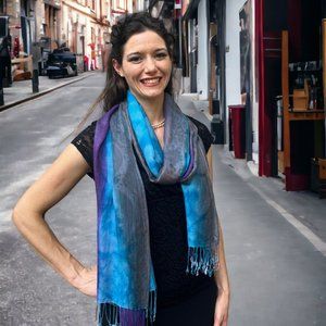 Blue Purple & Gray Modal Silk Watercolor Scarf